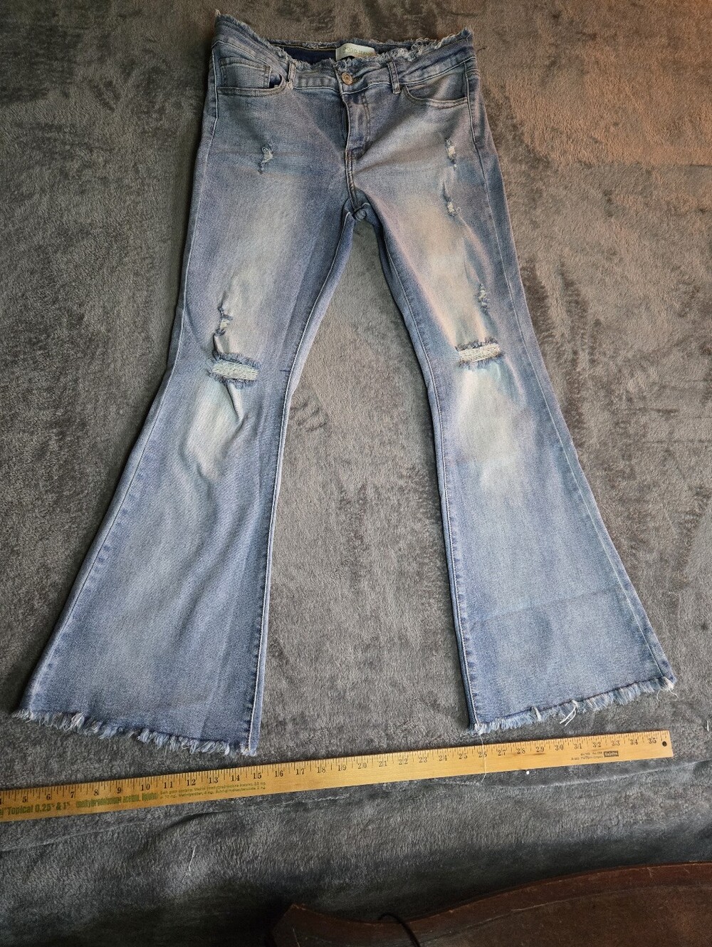 GOGO Light Blue Ripped Flare Jeans with Frayed Hem